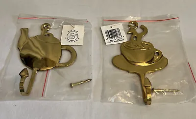 Lot Of 2  NWT Kemp&Beatley Brass Teapot And Coffee Cup Wall Hooks • $24.99