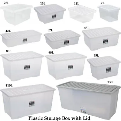 £8.45 • Buy Wham Large Crystal Stacking Plastic Storage Box Container & Clear Clip Lid Home