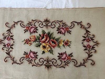 Floral Embroidered Needlework  Pillow Cover  Beige Yellow Orange Vtg  20 X15  • $24.99