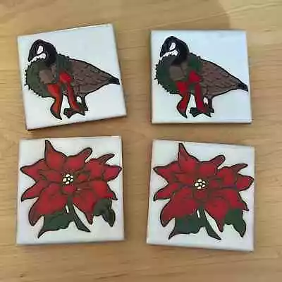 MAG MOR STUDIOS Hand Painted Christmas Goose Poinsettia Coaster Wall Decor 4 • $95