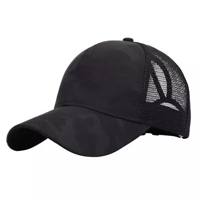 Messy Bun Baseball Cap With Ponytail Hole Mesh Back Camouflage For Sun Hat • £6.73