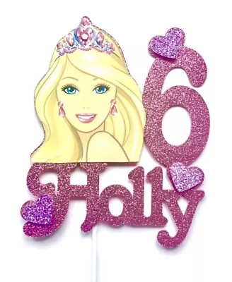 Personalised 7” Barbie Doll Princess Inspired Birthday Cake Topper Name & Age • £7