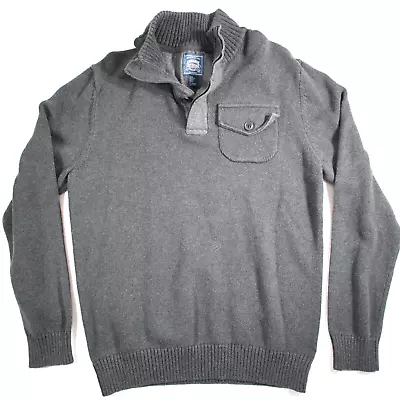 Cambridge Mens Henley Sweater 40  Medium 4-Button Mock Neck Button Pocket Gray • $17.65