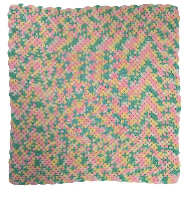 $17.97 • Buy Handmade Knitted Pink/Yellow/Green/White Baby Toddler Throw Afghan Blanket