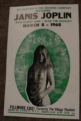 $39.99 • Buy VINTAGE JANIS JOPLIN NYC 1968 CONCERT POSTER Art Janus ALBERT KING NEW YORK 60S
