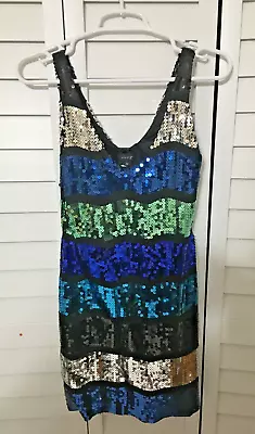 Snap Sequin Mermaid Mini Dress Blue Turquise Cocktail Party Stretch Vintage Y2K • $11.50