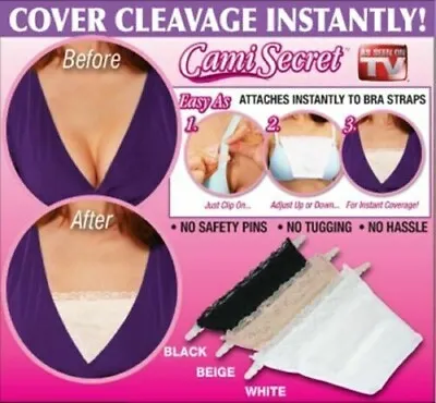 3 PC Cami Secret Clip On Mock Camisole Modesty Parody Panel White Black Beige • £4.29