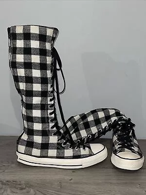 Converse All Star Vintage Y2K Knee High Plaid Chess Check Rare Boots UK 7.5 • £175