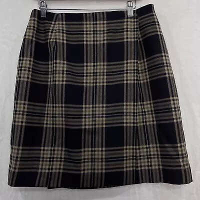 Vintage Charter Club 100% New Pure Wool Plaid Wrap Mini Skirt 14 Beige Brown • $18.90