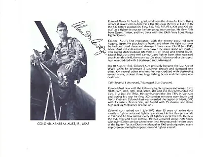 Abner Aust Jr. Signed 8x10 Bio Photo P-51 (Last Ace Fighter Pilot Of WWII) • $59.99