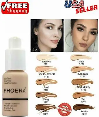 $6.29 • Buy Phoera Foundation Makeup Liquid Base Full Coverage Brighten Long Lasting Shade