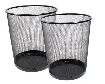 2 X Black Round Metal Mesh Bin Metal Trash Bin Wastebasket Bin Waste Paper Bin • £11.99