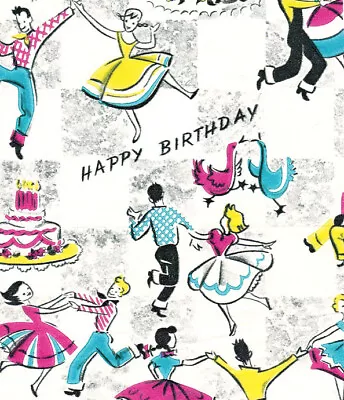 Vintage-style Magnet Wrapping Paper Happy Birthday Square Dance 6 X4.75  NEW • $7.99