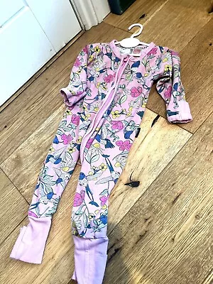 Bonds Pink Floral Wondersuit Designer Baby 3-6 Months Sleep Suit All In One  • £5.06