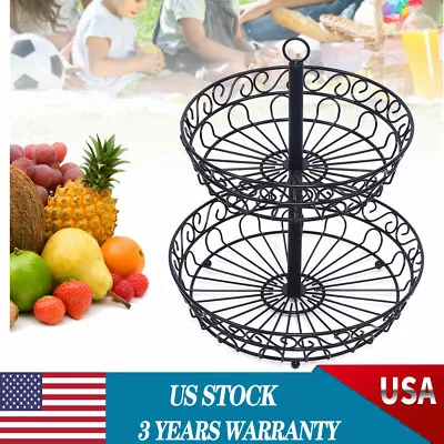 2 Tier Fruit Bowl Tray Countertop Holder Iron Stand Vegetable Snack Storage Rack • $17.28
