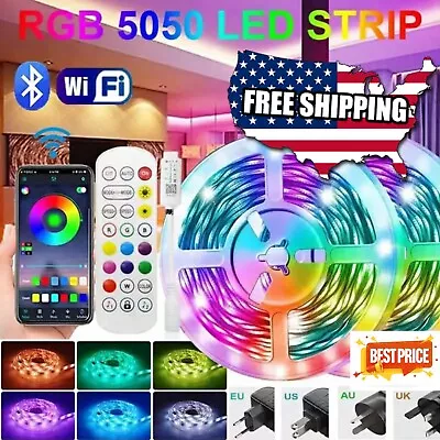 LED Strip Lights 100ft 50ft Music Sync Bluetooth 5050 RGB Room Light With Remote • $17.99