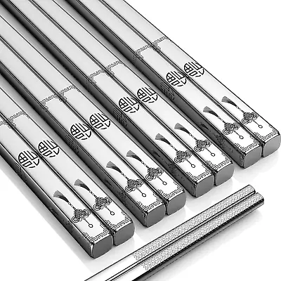 ZDPMK 5 Pairs Metal Chopsticks - Reusable Stainless Steel Chopsticks Laser Engra • $11.03