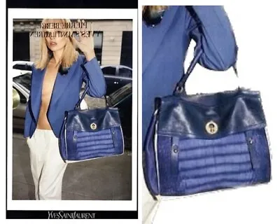 $495 • Buy YSL * Kate Moss $1850 Icon Muse Two 2 Blue Crocodile Suede Bag