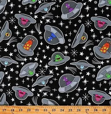 Cotton Glow In The Dark Amazing Aliens Glow UFO Fabric Print By The Yard D486.63 • $13.95