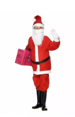 Boys Santa Suit With Beard & Hat Father Christmas Fancy Dress Child Costume 4-12 • £3.99