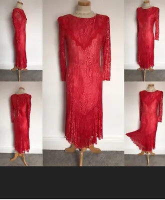 Vintage 1930s Dress Art Deco Scarlet Chantilly Lace Stunning French Couture  10 • £325