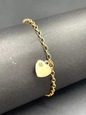 Ladies 9ct Yellow Gold Belcher Link Heart Charm Bracelet (Pre-Owned) • $189