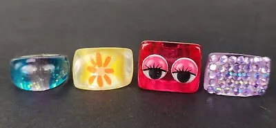 Lot Of 4 Vintage 60's 70's 80's Lucite Rings Jewelry Lot Mod Flower Moving Eyes • $34.99