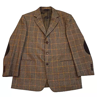 Brooks Brothers Blazer Mens Size 46R Houndstooth Plaid Sport Coat Elbow Patches • $250