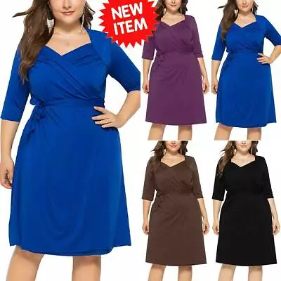 $36.59 • Buy Plus Size Womens Elegant Wrap Dress Party Cocktail Holiday Solid Midi Dresses AU