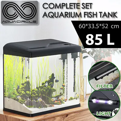 $189.80 • Buy Aquarium Fish Tank Curved Glass RGB LED Light Complete Set Filter Pump 85L