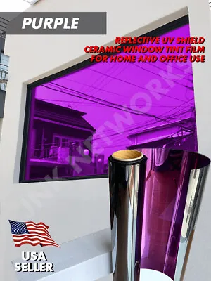 One Way Mirror Reflective Color UV Window Tint Film Home And Office (Purple) • $17.99