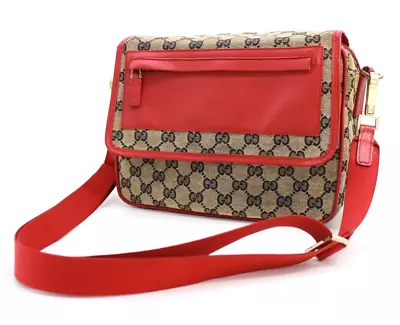 Gucci Crossbody Shoulder Bag Messenger Purse GG Canvas Red Medium Authentic • $298.99