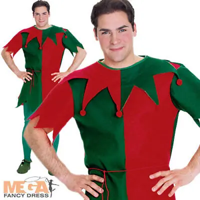 Elf Tunic Mens Christmas Fancy Dress Santas Helper Adult Costume Outfit • £8.99