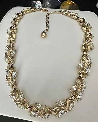 Vintage TRIFARI Clear Rhinestone Dressy Collar Choker Necklace Gold Tone • $62.95