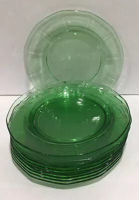 10 Vintage Green Glass Dessert Salad Luncheon Plates 8 3/4” Round • $99.99