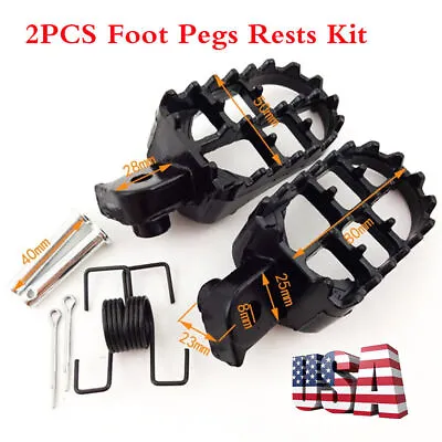 2x Black Wide Motorcycle Foot Pegs Footrest W/ 8mm Bolt Spring Pin Kit Aluminium • $19.99