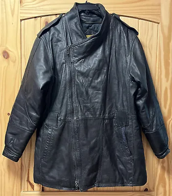 Vintage Double Goose Country Black Leather Jacket Coat Down Filled Men Large • $89.99