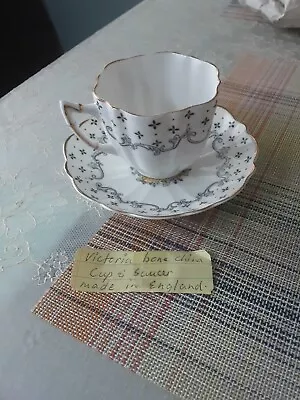 Victoria Bone China England Tea Cup And Saucer Vintage Gold Rimmed   • $23