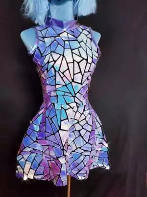 Purple Blue Laser Mirror Sequins Sleeveless Short Dress Women Singer Dancer • $69.97