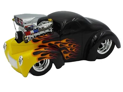 Muscle Machines Custom Slammed 1941 Willy's Black W/Flames Hot Rod 1:18 Scale • $200