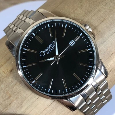 $35.84 • Buy Vintage Caravelle By Bulov Quartz Mens Silver Tone Date Stainless Watch C8691771