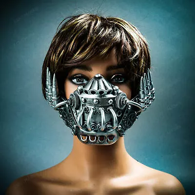 Steampunk Respirator Gas Mask Jaw Mouth Mask Silver Masquerade Halloween Party • $23.90