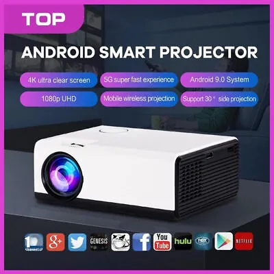 $135.84 • Buy 8K Smart Projector 1080P HD LED Android 5G WiFi Bluetooth Cinema Home White