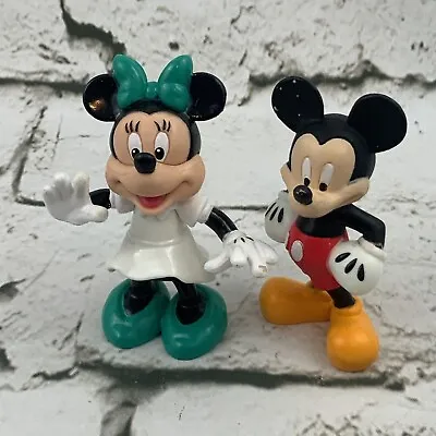 Disney Minnie Mouse Mickey Mouse Figures Lot Of 2 White Dress Teal Bow • $9.99