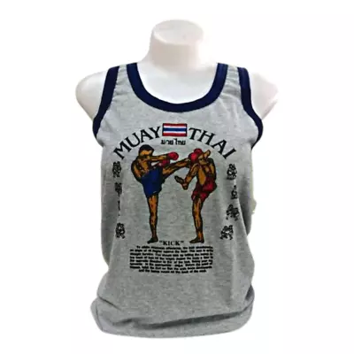 Muay Thai Tank Top Gray Cotton Boxing T-Shirt Vest Undershirt Singlet Men Women • $32.93