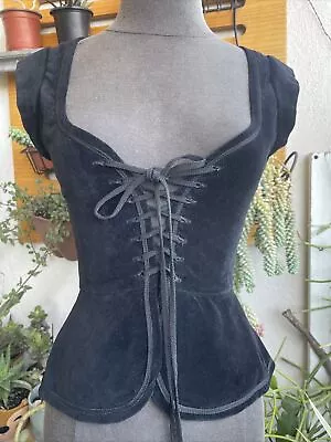 Vintage Meadows Corset Bustier Black Velvet Lace Up Sexy Size XS Renaissance • £110.94