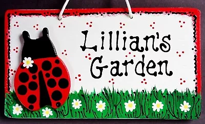 Personalize LADYBUG GARDEN Name SIGN Wall Art Hanger Decor Country Family Plaque • $12.55