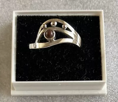 925 Sterling Silver Ring Set With Brown Stone Size R-s Us 9 Hallmarked • £19.95