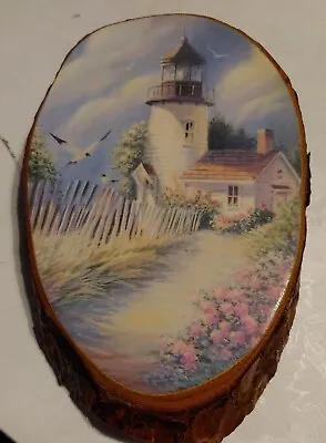 Vintage ~Original ~ Lighthouse Picture Decoupaged On Slab Of Wood • $15