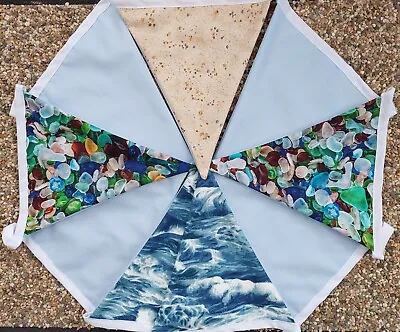 Sea Glass Ocean Sea Seaham Multi Fabric Bunting Nautical  Beach Handmade • £11.99